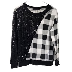 Cato Black and White Sparkly Sequin Plaid Sweater Womens Size Extra Small XS